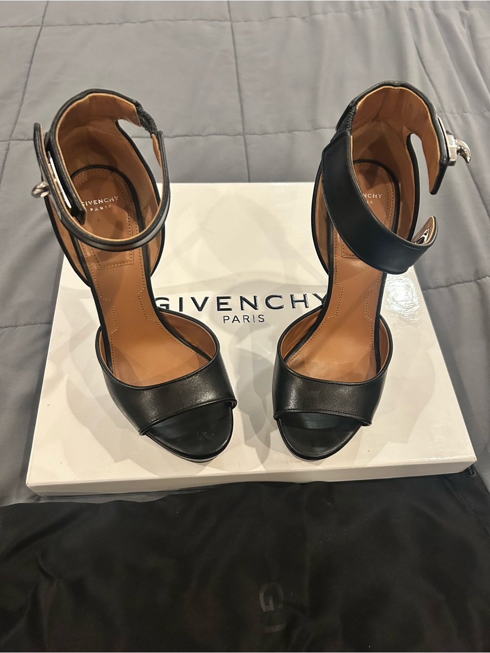 Givenchy Black Leather High-Heel Ankle-Strap Sandals